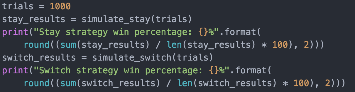 Screenshot of part of monty_hall.py source