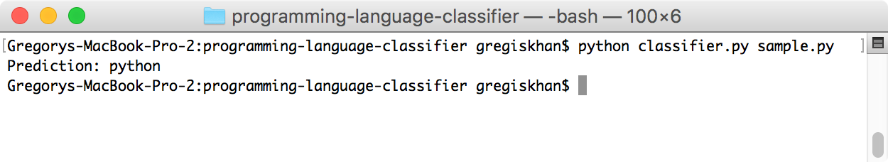 Example Output of Programming Language Classifier